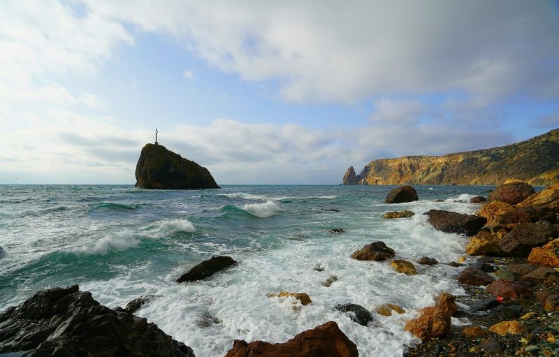 sea, horizon, coast, morning, mountain, rock, landscape, nature, cape Morning фото превью