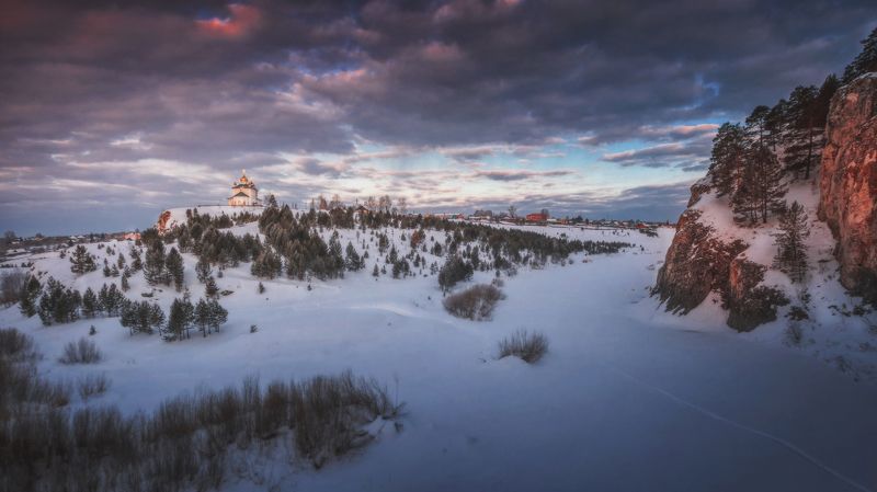 озеро, горы, лес, природа, закат, рассвет, красота, приключения, путешествие Рассвет на реке Реж, село Арамашево фото превью