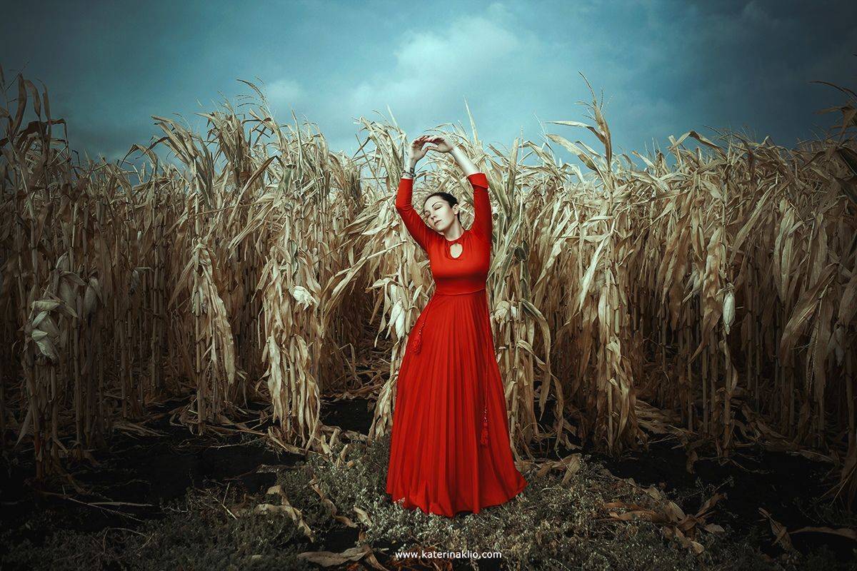 Maturity, corn, summer, woman, art portrait, model, rreed, dress, feeling,, Катерина Клио