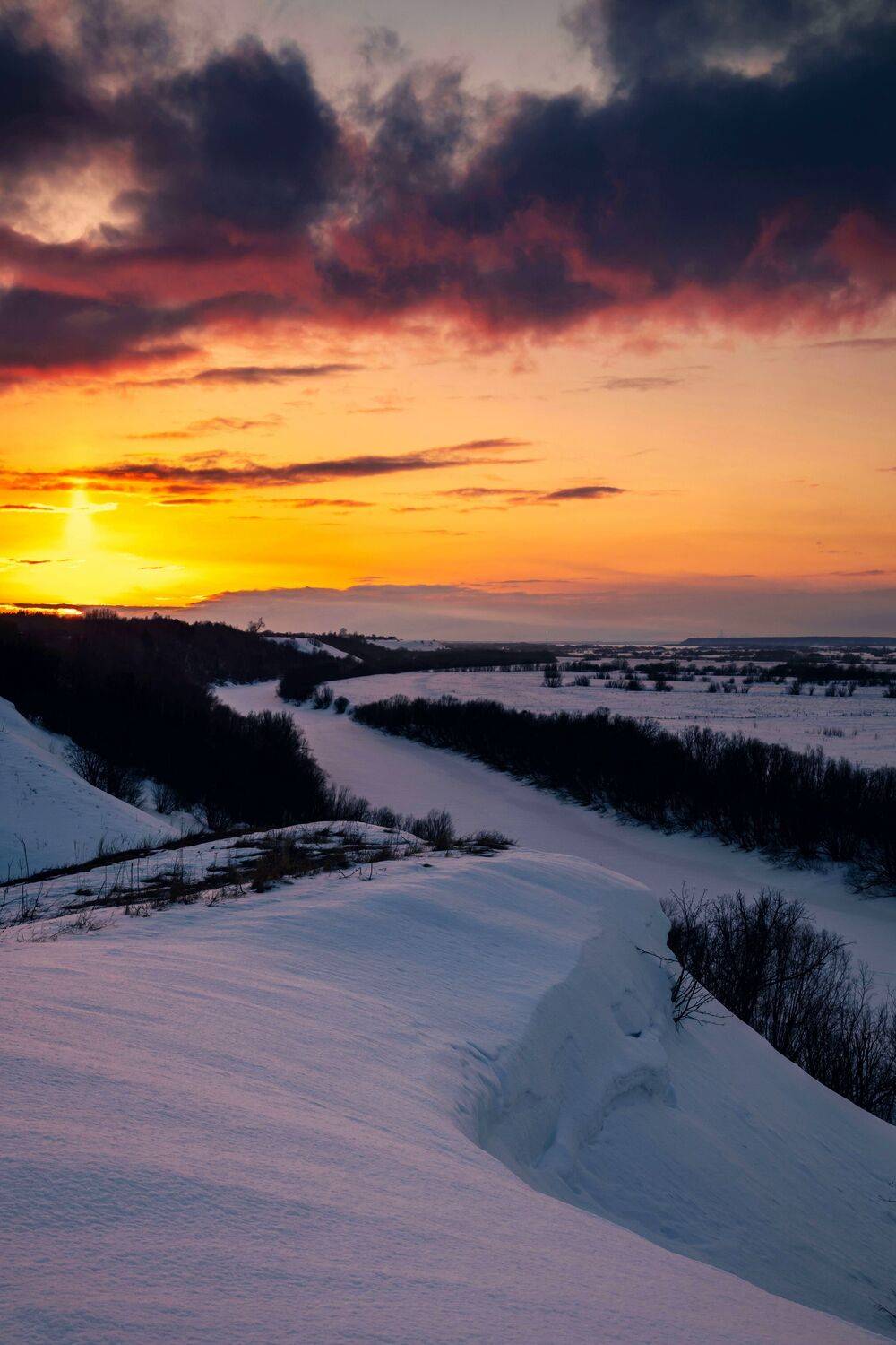 вечер, природа, закат, холм, река, мороз, снег, север, небо, Титов Александр