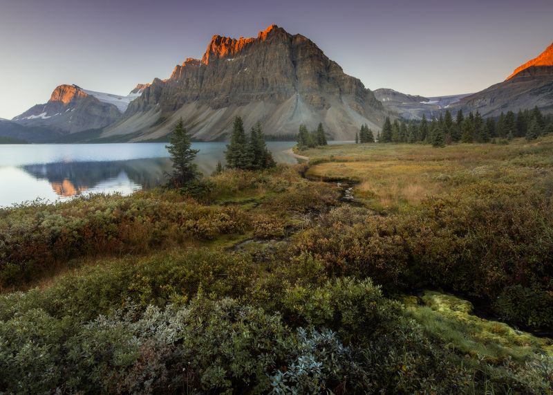 bow, lake, rockies, sunrise МЕДЬ УТРА фото превью