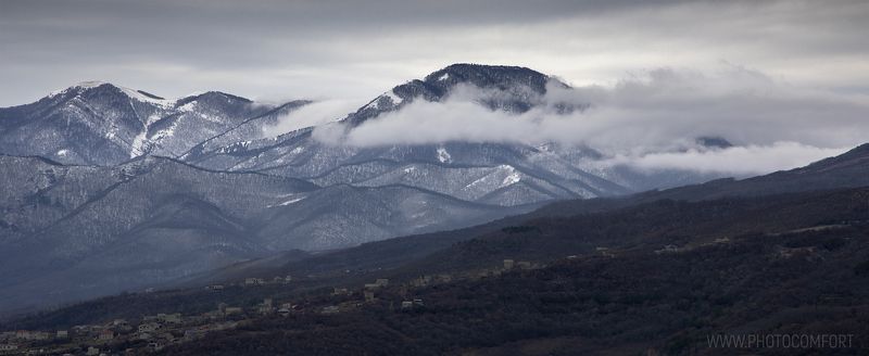 горы, зима, Крым, монохром Зимний Крым фото превью