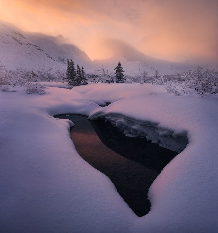 север, кольский, лес, зима, хибины, река Предгорье Хибин фото превью
