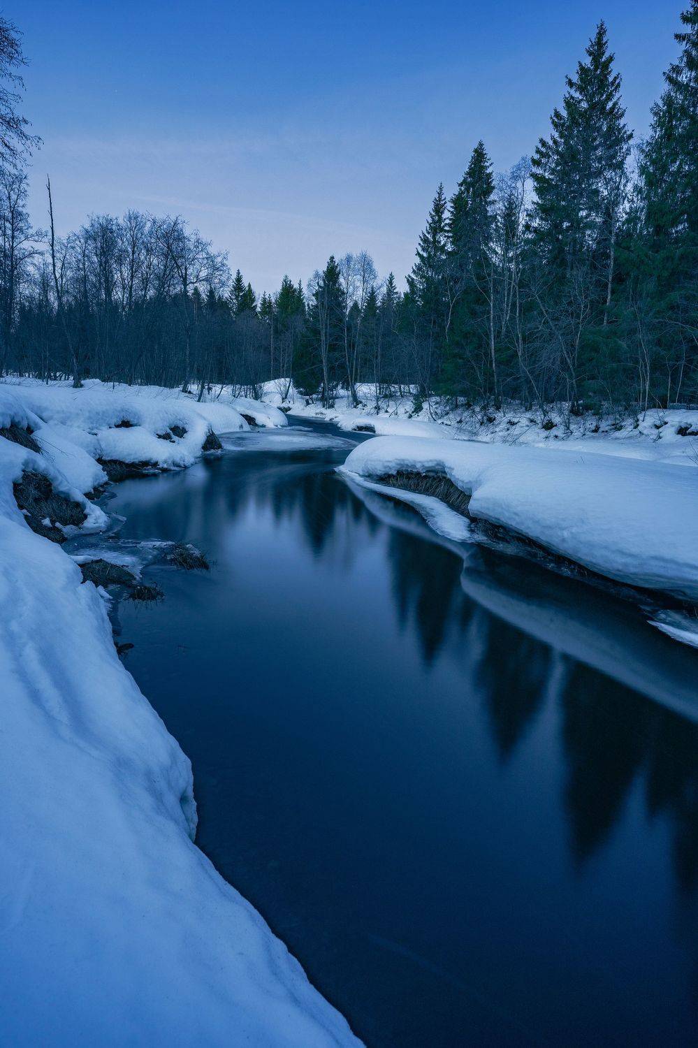 Рыбинск, Ярославская область, вечер, сумерки, весна, река, снег, вода, Алексей Глухов