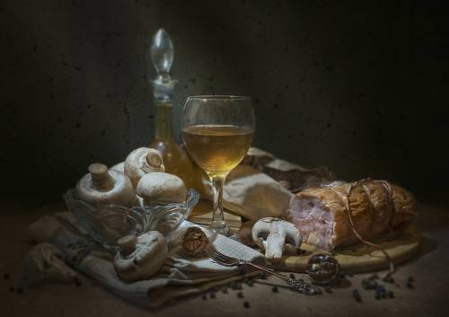 Шампиньоны и копчёный рулет