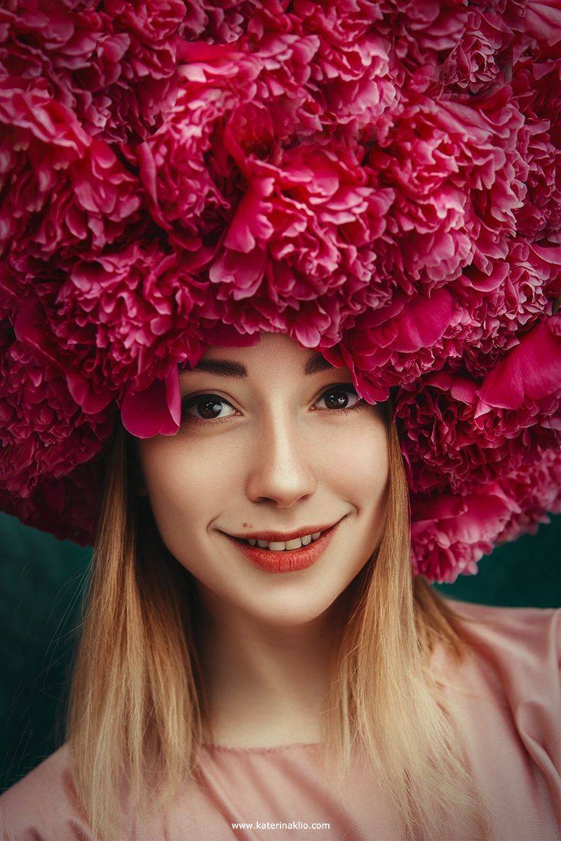 Peonies, portrait, woman, girl, close up, peony, Катерина Клио