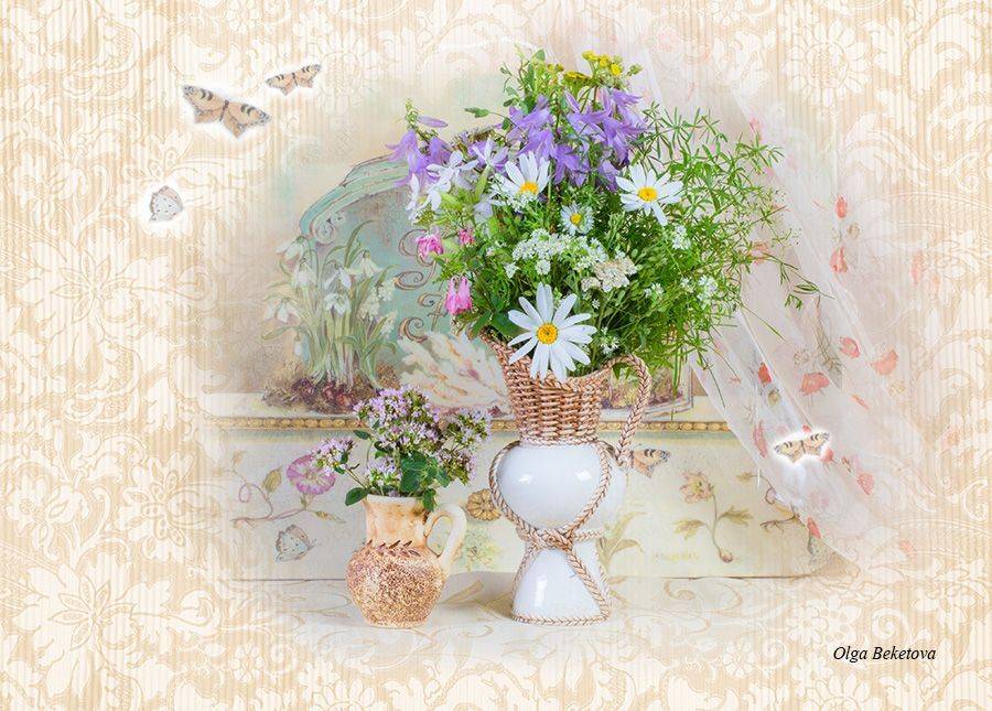 колокольчики ромашки натюрморт композиция, Бекетова Ольга