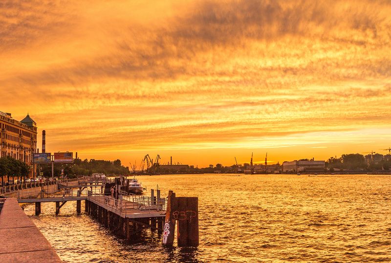 санкт-петербург, нева, пейзаж, архитектура, город Огненное небо фото превью