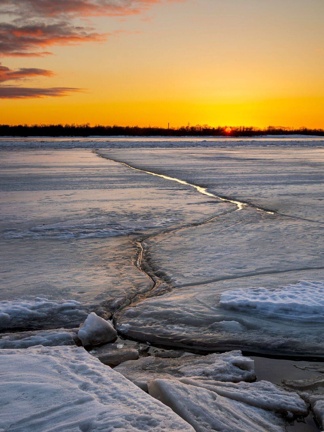вечер, природа, закат, весна, река, лед, снег, север, небо, яркий, Титов Александр
