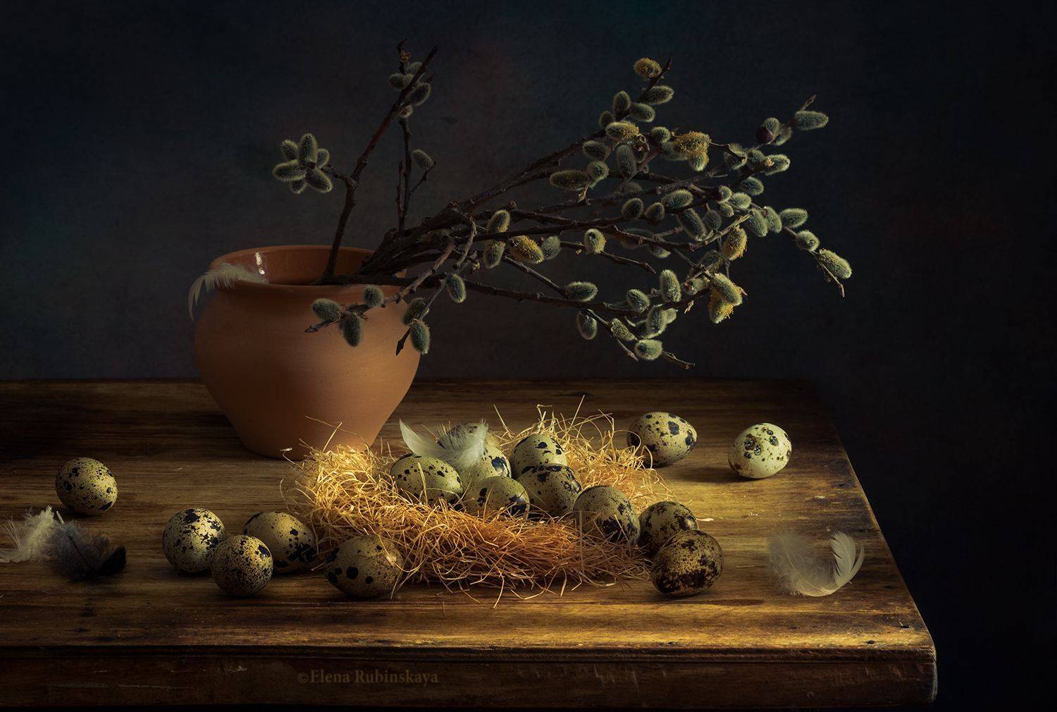 натюрморт, верба, яйца, перепелиные яйца, кострома, вербная неделя, Елена Рубинская
