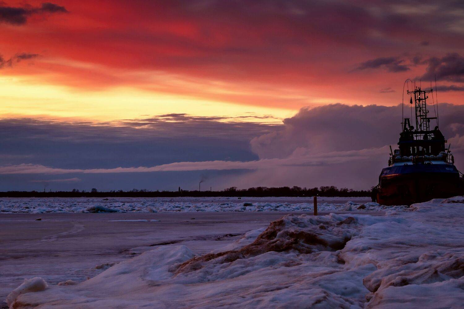 вечер, природа, закат, навигация, река, весна, лед, север, небо, Титов Александр