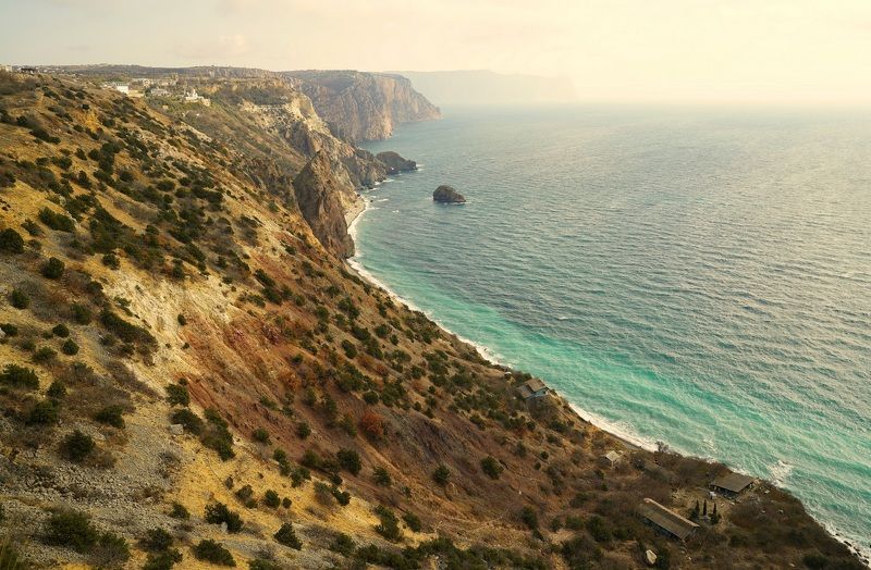 sea, horizon, coast, morning, mountain, rock, landscape, nature, cape Fiolent фото превью