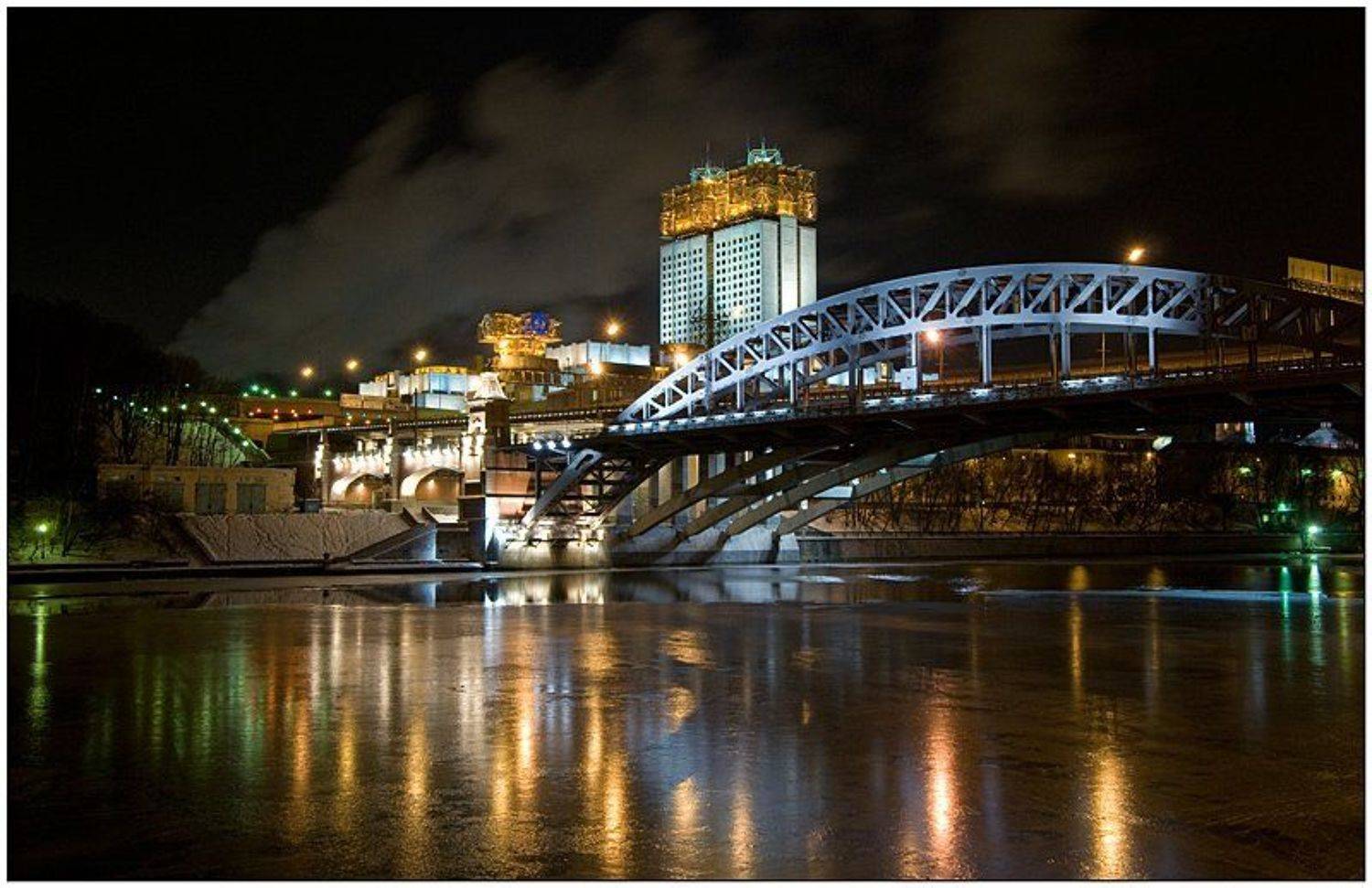 москва, река, зима, ночь, набережная, лед, Иван Исаев