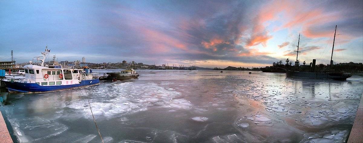 море, лёд, закат, бухта, золотой, рог, Дмитрий Корнилов