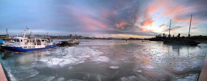 море, лёд, закат, бухта, золотой, рог *** фото превью