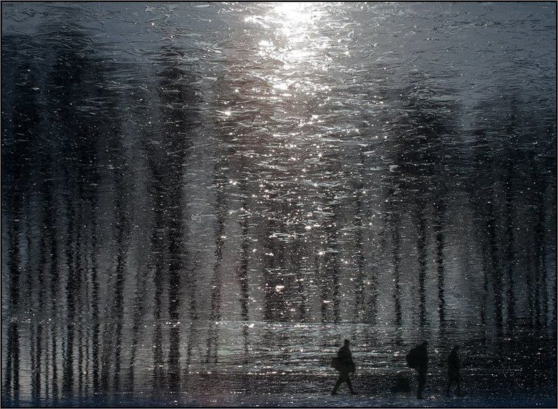 лед, отражение, рыбаки Мираж фото превью