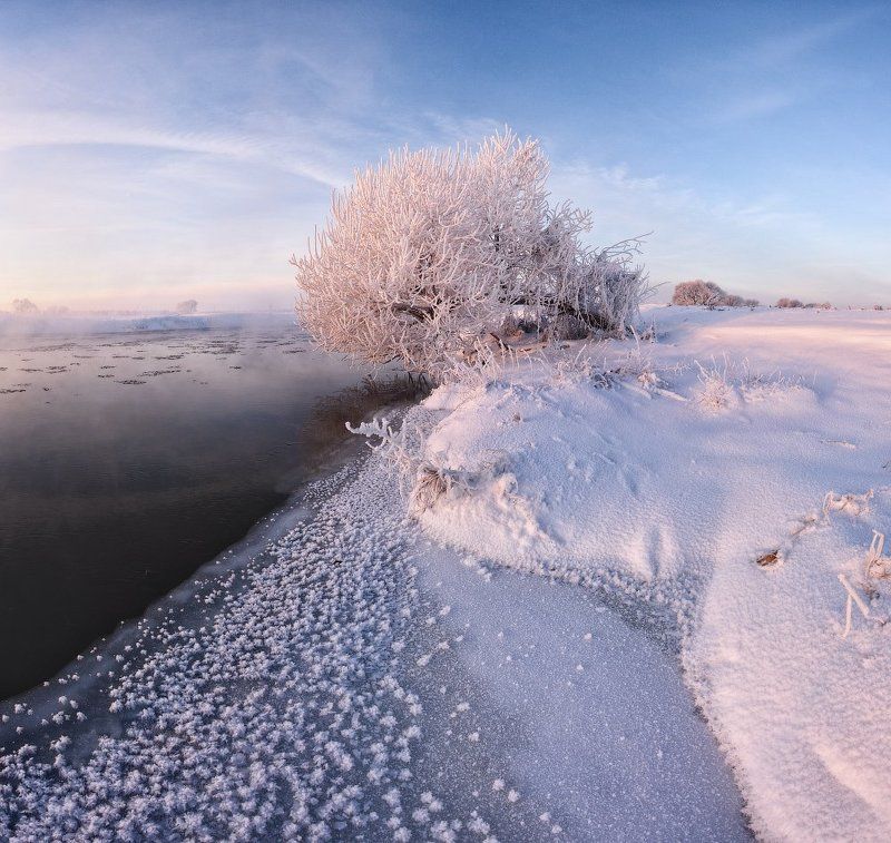 утро, свислочь, зима, иней, лед, беларусь Зимнее утро фото превью