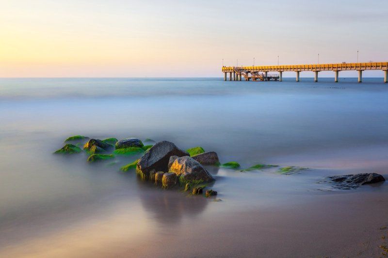 Балтийское море, Балтика, Вечер, Вода, Водоросли, Длинная выдержка, Закат, Камни, Море, Песок, Солнце Балтийское море фото превью