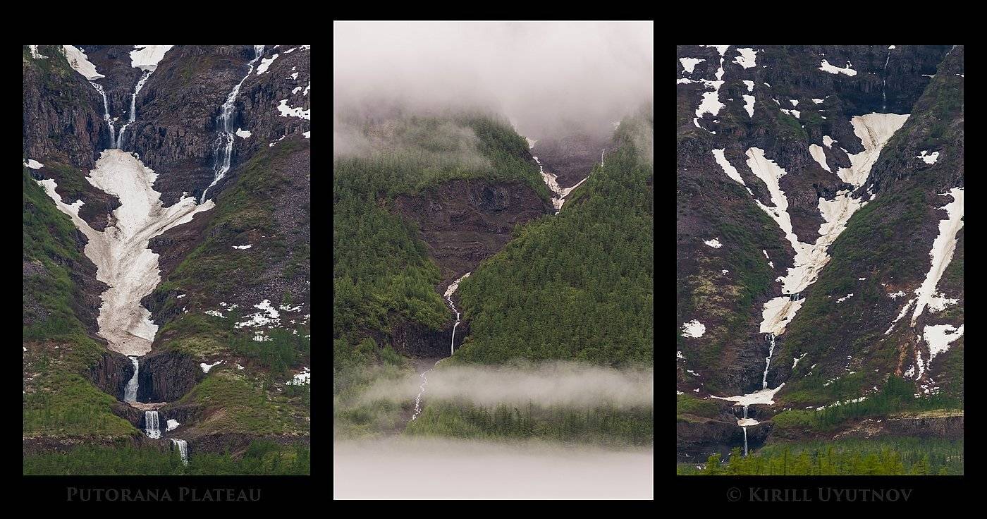 Водопады, Горы, Красноярский край, Озеро дюпкун, Плато путорана, Река курейка, Снежники, Туман, Эвенкия, Кирилл Уютнов