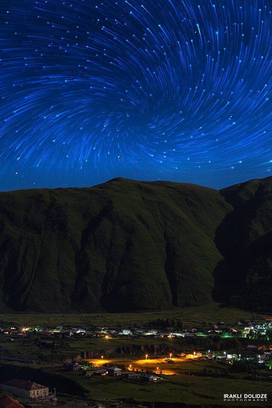 Lights, Mountain, Night, Stars, Startrail Vortex startrail фото превью