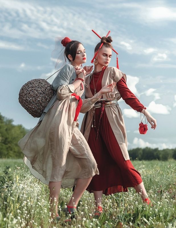 fashion, japanese style, two, plein air, outdoors One way фото превью