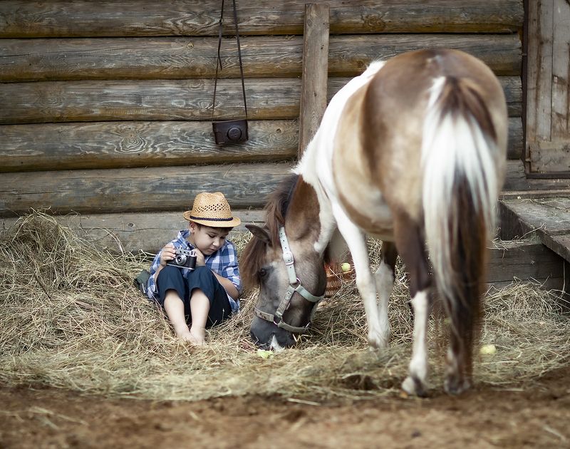 мальчик, ковбой,пони,конюшня, сюжет, child,pony, stable, story Юный ковбой фото превью