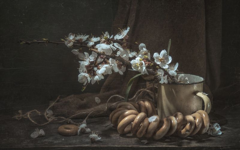 кружка,весна,ветка,цветы,бублики В старой кружке весна ! фото превью