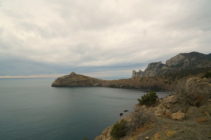 sea, horizon, coast, morning, mountain, rock, landscape, nature, cape Kapchik фото превью