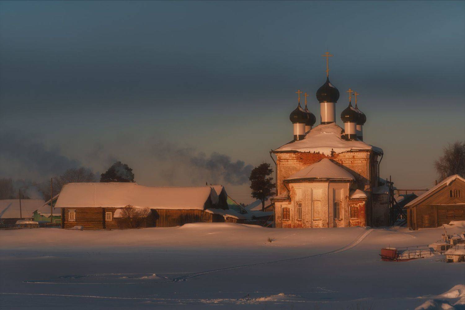 архангельская область, плесецкий район, деревня погост, кенозерье, утро, мороз, зима, успенская церковь, Дмитрий Шишкин