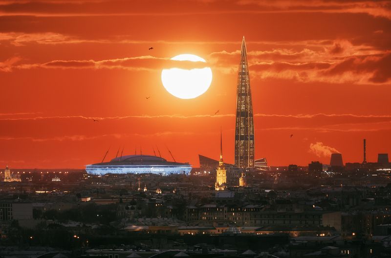 Лахта, питер, петропавловка, центр, телевик Закат над Питером фото превью