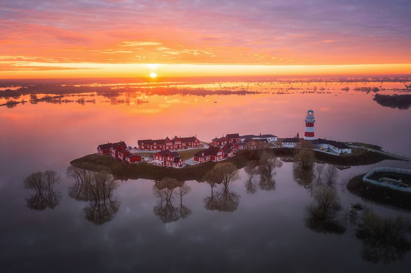 russia, flood, spring, high water, lighthouse Разлив Оки в Рязанской области фото превью