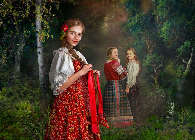 лес,девушки,коллаж ХОРОША БЫЛА ТАНЮША фото превью