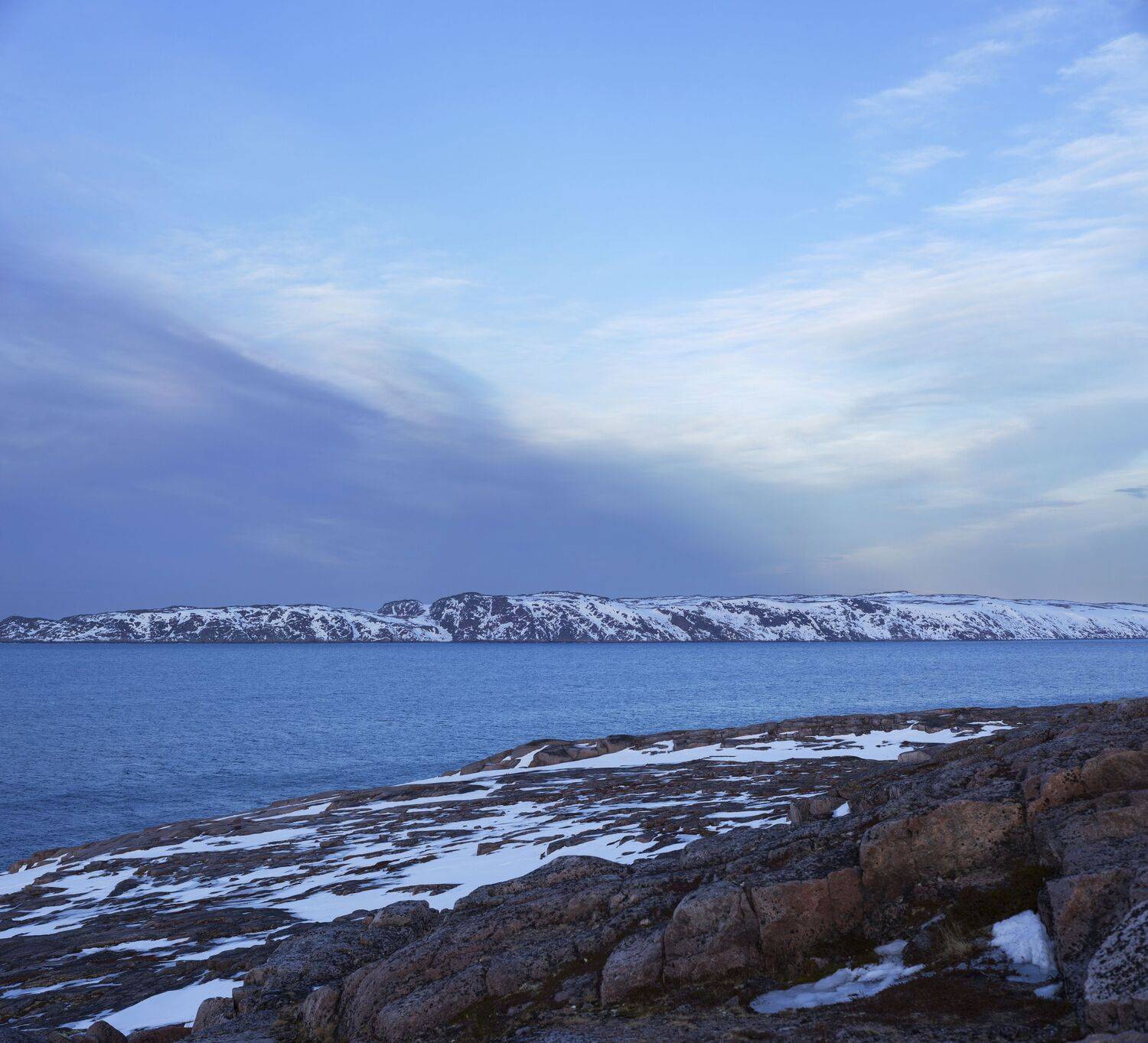 пейзаж, небо, вода, Баренцево, море, облака, синее, вечер, камни, снег, весна, зима, март, север, Териберка, Кольский, Лодейное, Сергей Козлов
