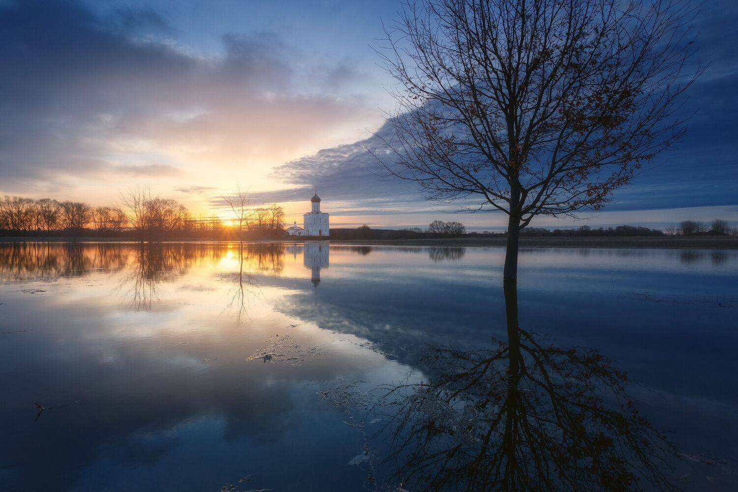 разлив, Покрова на Нерли, Покрова, Боголюбово, природа, пейзаж, рассвет, Мартыненко Дмитрий