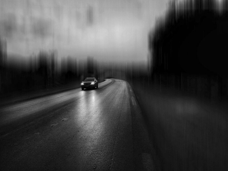 black and white, bnw, car, film, fine art Alone on my way фото превью