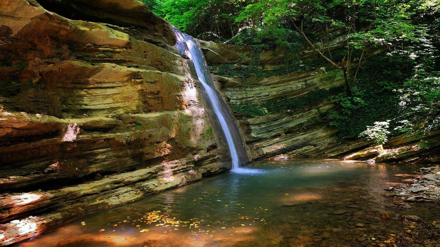 река, лес, водопад, горы, скалы, лето, пейзаж, Serj Master