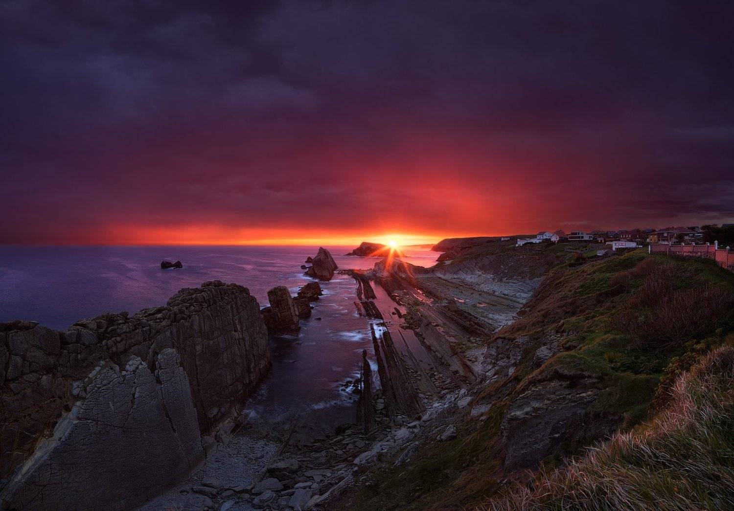 Panorama, Rocks, Seascape, Spain, Spring, Sunrise, Urros, Сергей Лукс