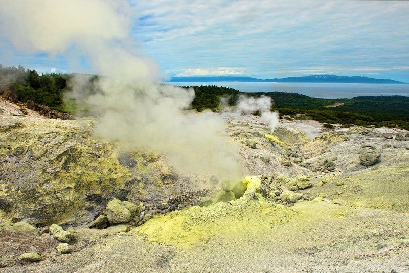Fareast, Island, Landscape, Nature, Volcano, Вулкан, Гора, Дальний восток, Извержение, Кунашир, Курилы, Море, Остров, Пейзаж, Сероводород, Фумарола, Япония Спящая красавица фото превью