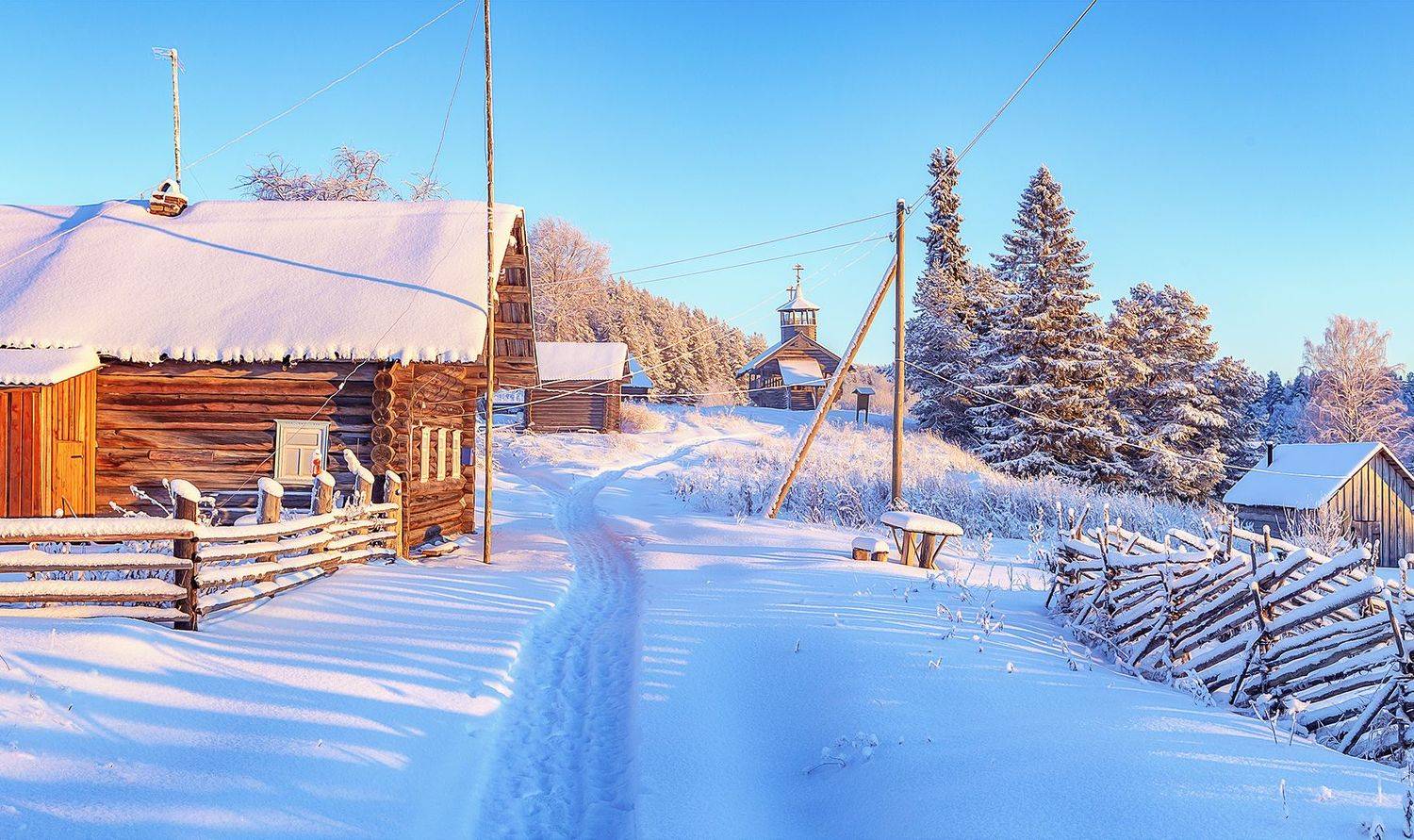 кенозерье, деревня, часовня, зима, Владимир Липецких