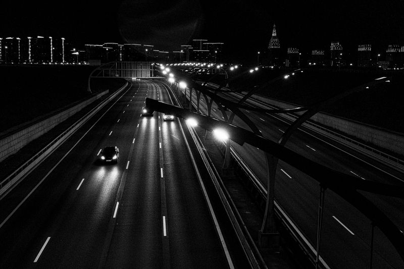 road, dream, night. blackandwhite, lihgts, street, streetlights, outdoors, nopeople Dreams about night roads фото превью