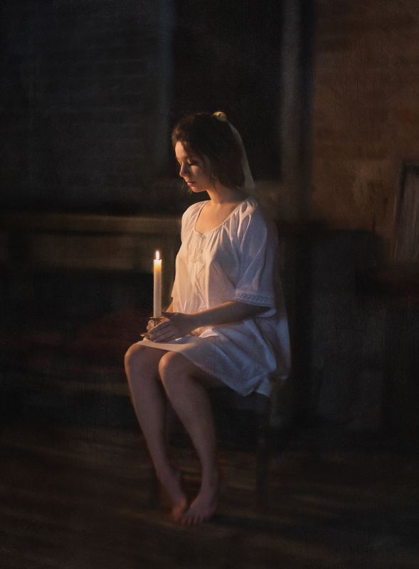 Портрет, девушка, русская, ночь, свеча, гадание, святки Майя. Святочная ночь фото превью