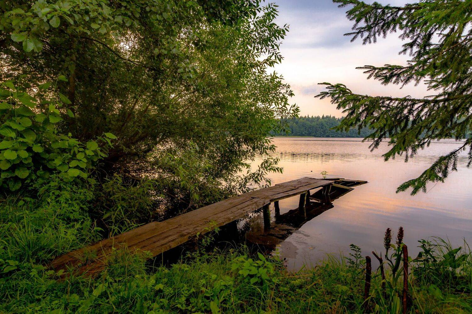 вечер, озеро, пейзаж, мосток, тишина, Юрий Морозов