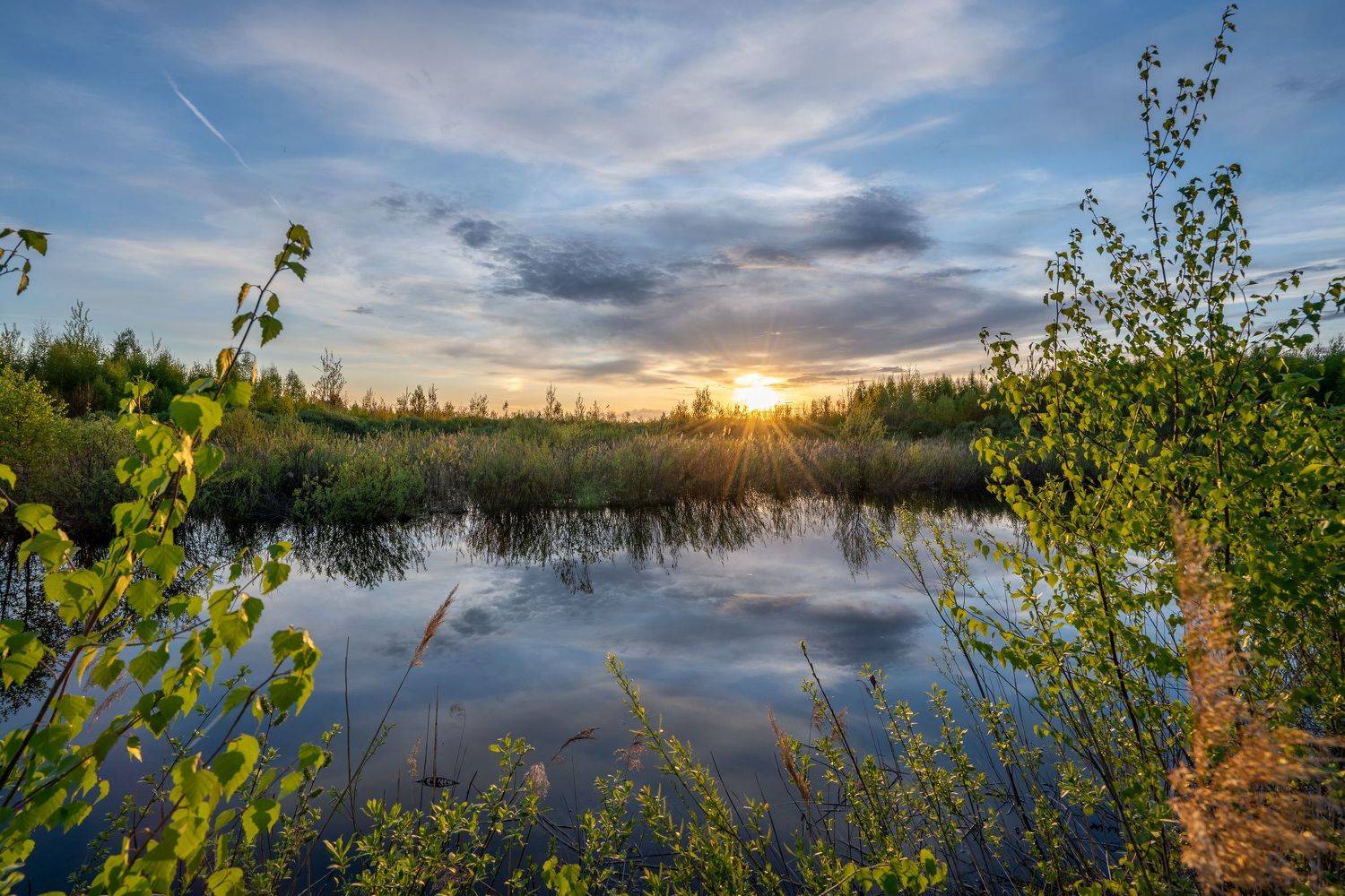 закат, солнце, отражение, облака, Баландин Дмитрий