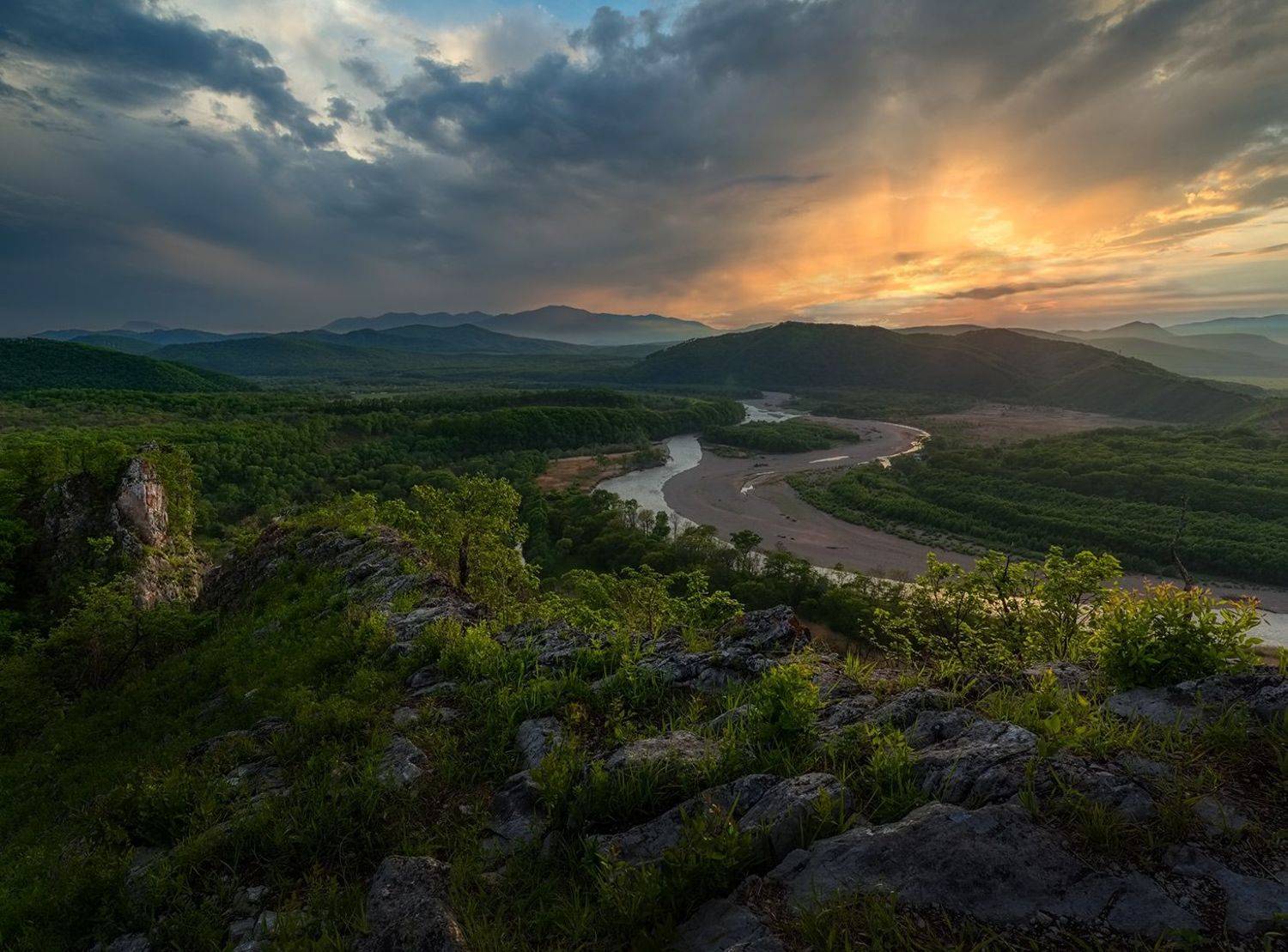 приморье, горы, закат, лето, скалы, река cучан, Евгений Паршуков