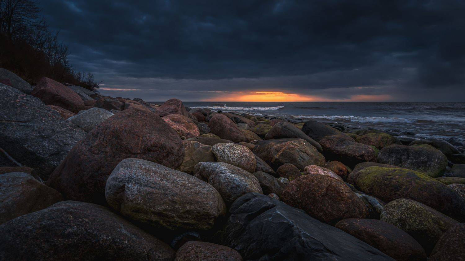 балтийское море, камни, ночь, закат, Popoff Dmitry