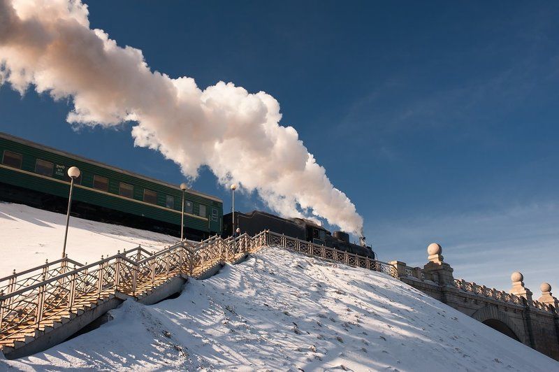 Железная дорога, МКЖД, Паровоз, Поезд, Рельсы, РЖД, Эр 774-38 Свет, тень, диагональ… фото превью