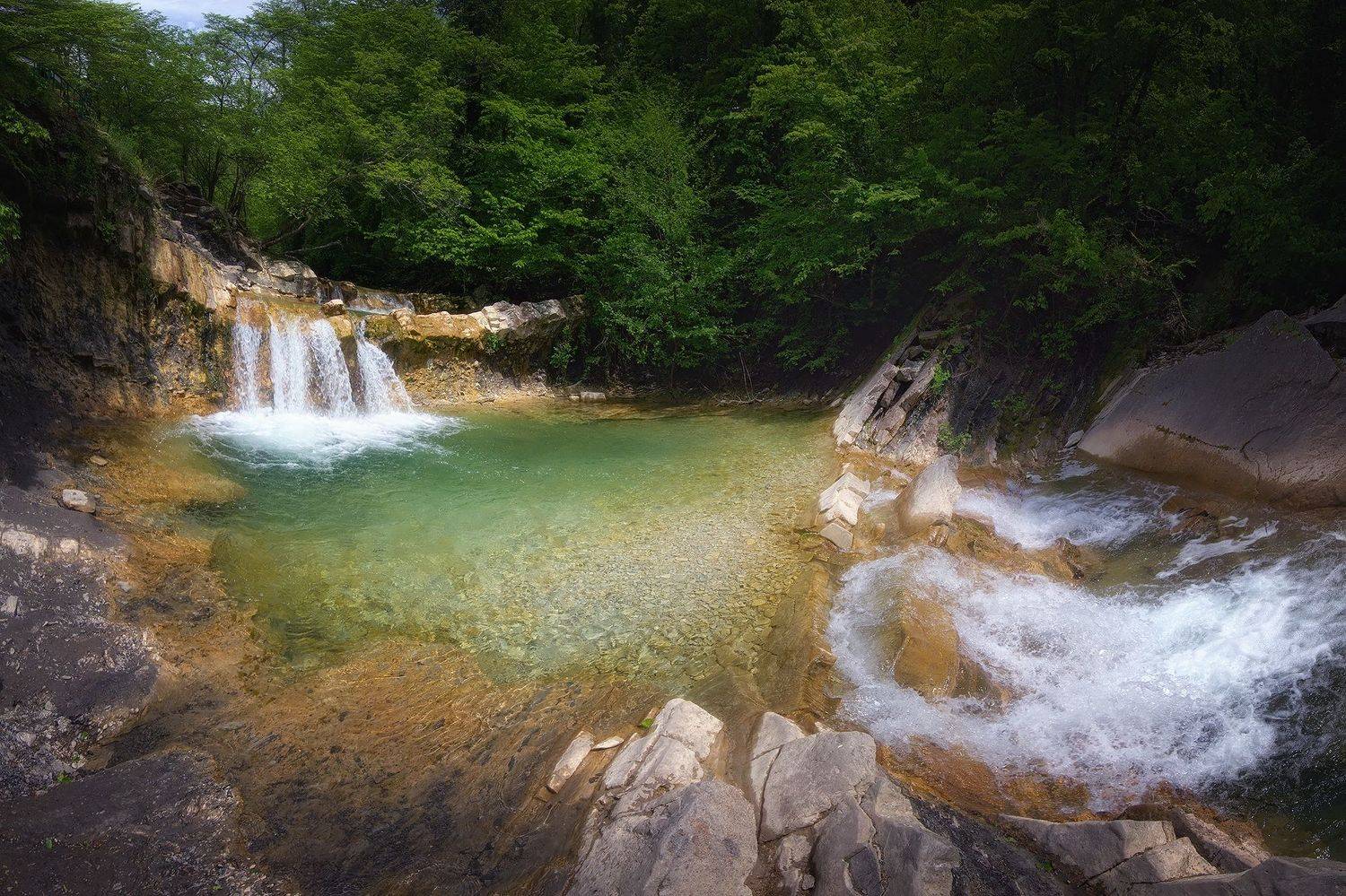 горы, водопад, река, Алексей Никонов