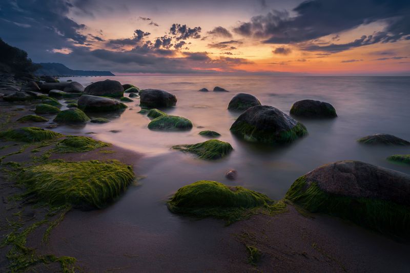 балтийское море, закат, камни * фото превью