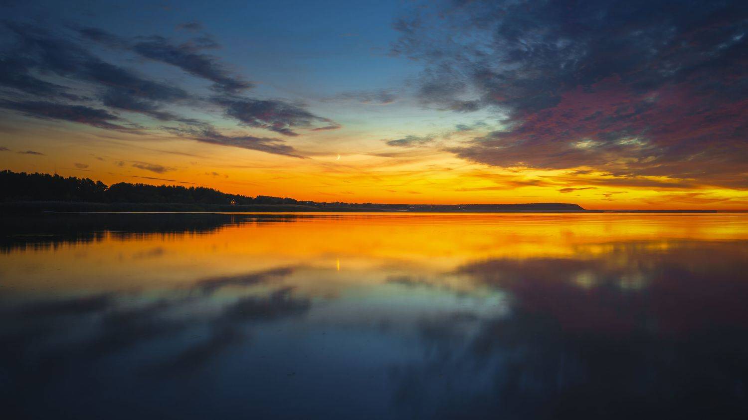 балтийское море, штиль, закат, отражение, луна, Popoff Dmitry