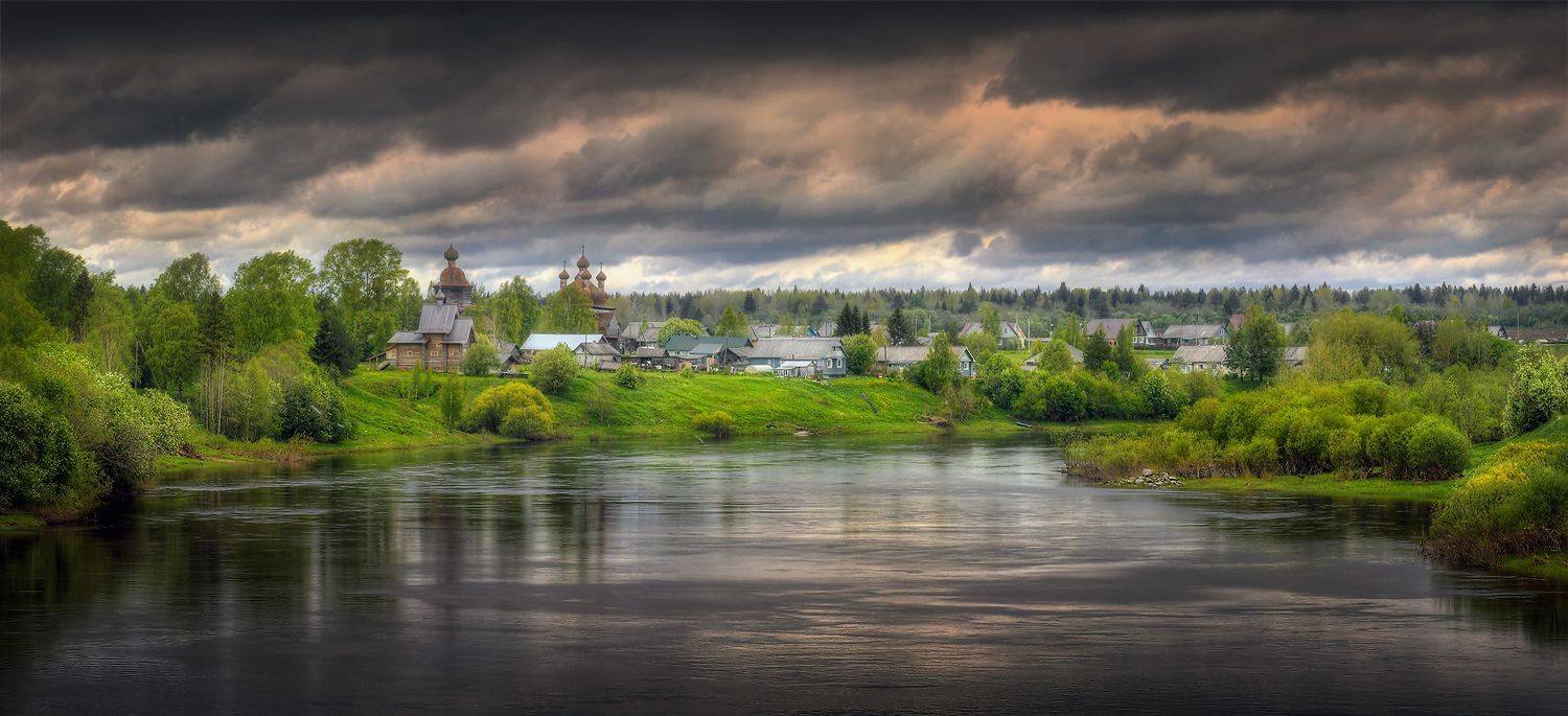 Русский Север, Архангельская область, деревня, река, панорама, Александр Бархатов